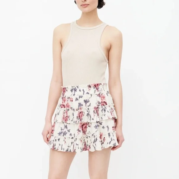 LoveShackFancy Floral Ruffle Mini Skirt XS - Picture 1 of 10